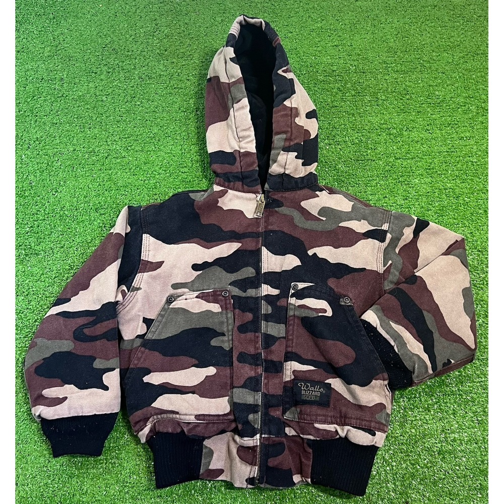 Vintage Kids Camo Jacket‎ 4T / 5T Walls Blizzard Pruf Youth Canvas BOMBER Jacket